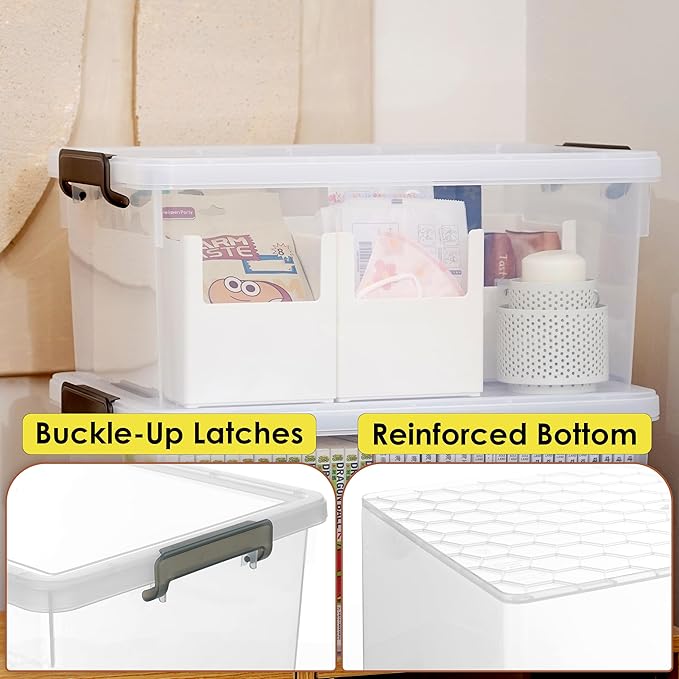 Citylife 33 QT 6 Packs Plastic Storage Bins with Lids and Secure Latching Buckles Clear Stackable Storage Containers for Organizing Durable Storage Box