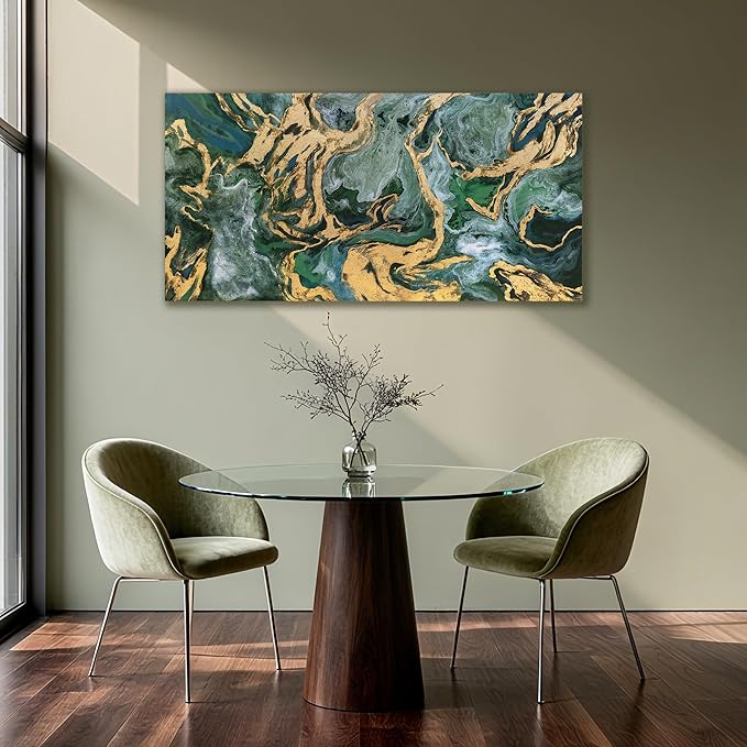 YETHEN WAL Emerald Green Abstract Wall Art Fluid Canvas Wall Decor Modern Art Prints for Living Room Bedroom Office 20x40 Inch