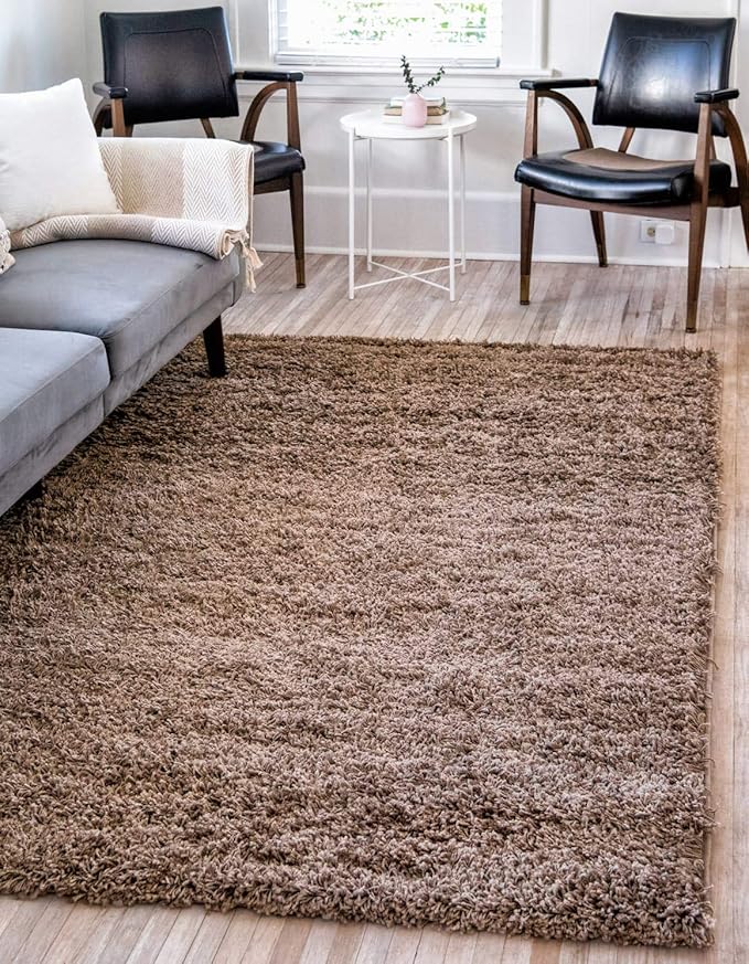Unique Loom Solid Shag Collection Area Rug (9' x 12' Rectangle, Sandy Brown)