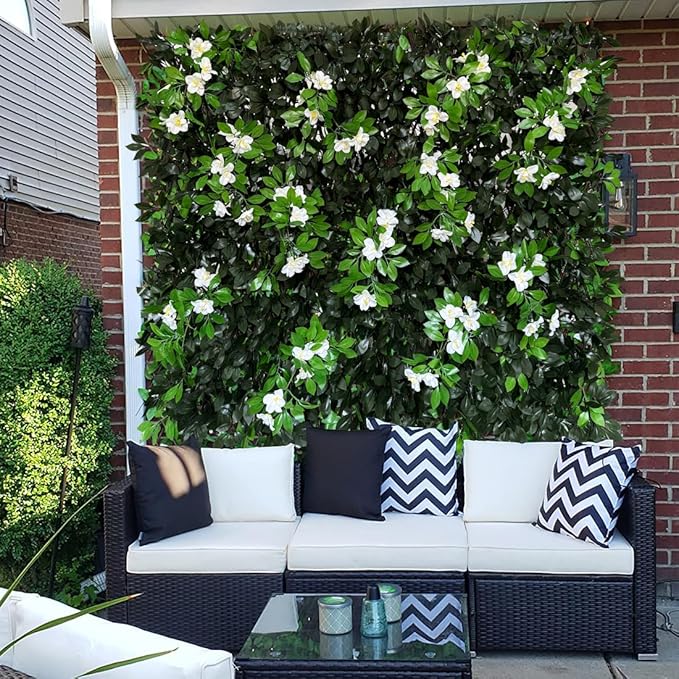 Sumery Expandable Fence Privacy Screen for Balcony Patio Outdoor,Decorative Faux Ivy Fencing Panel,Artificial Hedges (Single Sided Leaves) (1, Branches -White Fowers)