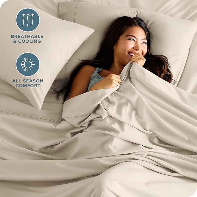 Bare Home Hotel Luxury Full XL Sheet Set, Extra Soft - 6 Piece Set - Deep Pockets - Easy Fit - Cooling & Breathable - Wrinkle, Fade, Stain Resistant - Includes 4 Pillowcases (Full XL, Sand)
