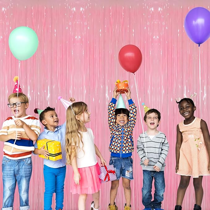 GOER 3.2 ft x 8.2 ft Foil Fringe Curtains Party Photo Backdrop Party Streamers for Birthday,Graduation,New Year Eve Decorations Wedding Decor(1 Pack,Candy Pink)