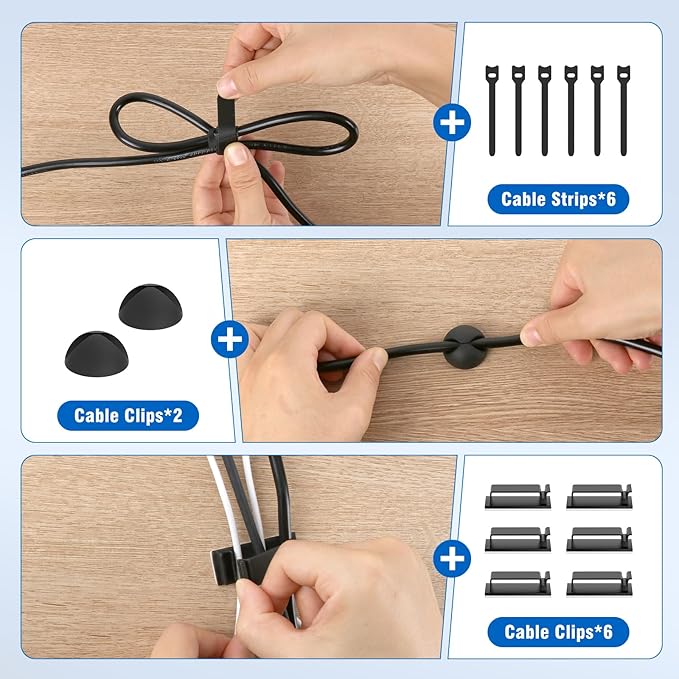 Under Desk Cable Management Tray No-Drill 2 Pack 16.9‘’ Wire Cord Organizers, Cable Management Under Desk for Home and Office No Damage Black