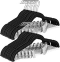 HOUSE DAY Velvet Skirt Hangers 24 Pack, Black Velvet Pant Hangers with Adjustable Clips, Space Saving Slim Shorts Hanger, Heavy Duty Non Slip Clip Hanger for Pants, Skirts, Shorts