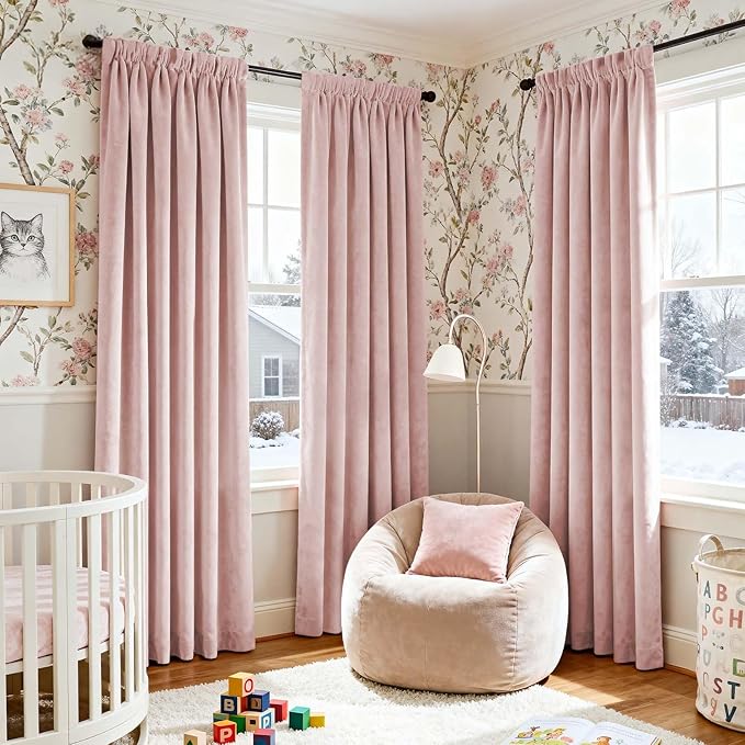 Lazzzy Blackout Curtains Thermal Insulated Room Window Drapes Super Soft Luxury Curtains for Living Room Bedroom Rod Pocket 2 Panels, Dusty Pink, 52" W x 84" L