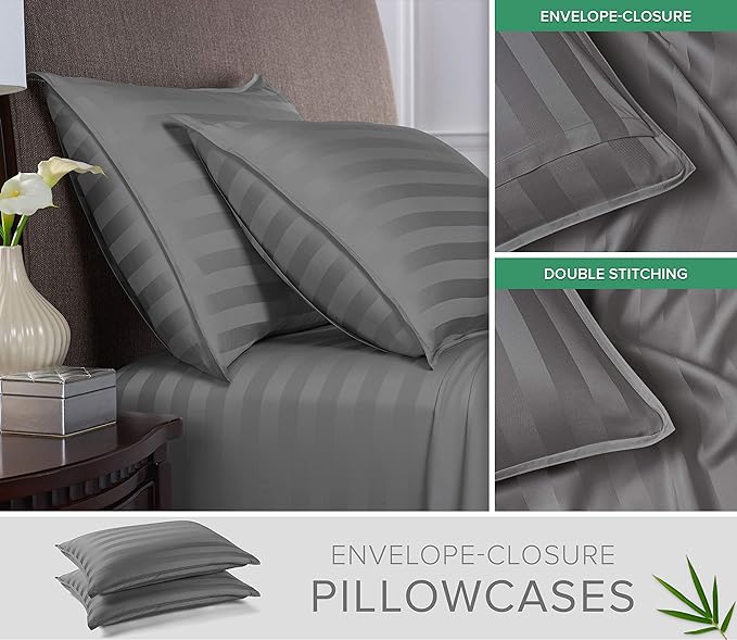 Pure Bamboo California King Sheets, Genuine 100% Organic Viscose Derived from Bamboo Bed Sheet Set, Soft & Cooling, Double Stitching, 2 Year Quality Promise (California King, Jacquard Stone)