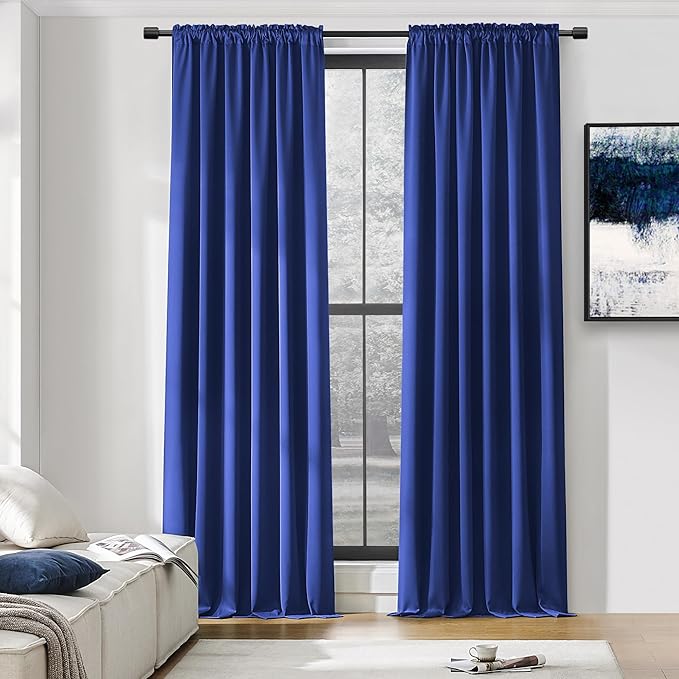 DONREN 90 Inch Curtains Blackout Thermal Insulated Rod Pocket Curtain Panels for Living Room (52 W x 90 L,2 Panels,Royal Blue)