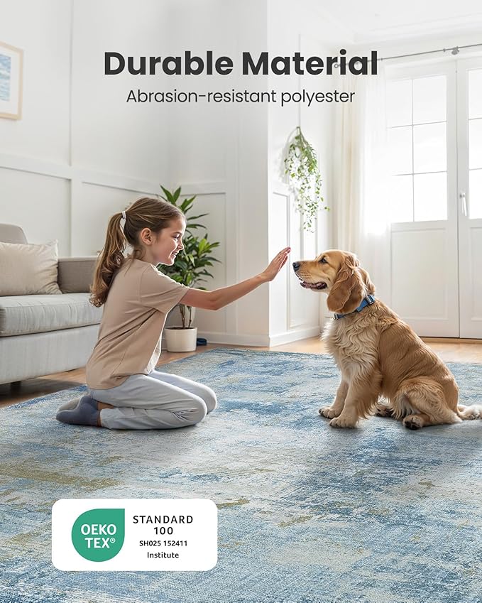 AMADA HOMEFURNISHING 5x7 Area Rugs for Living Room, Modern Abstract Washable Rug Neutral Soft with Non-Slip Backing & Low Pile Kids Rug for Resistant, Bedroom, Nursery Home Office, Light Blue