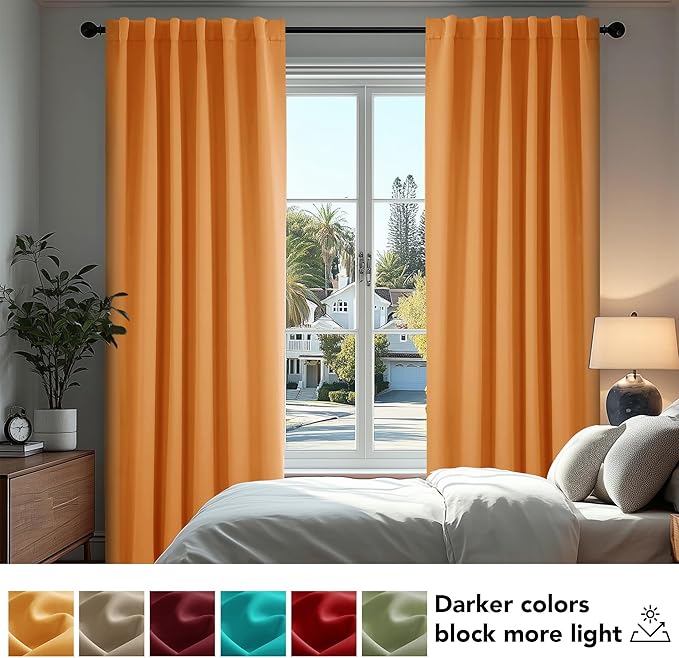 Deconovo Blackout Curtain Panels for Kids Bedroom, Room Darkening Back Tab and Rod Pocket Curtains, 42x72 Inch, Orange Flame, 2 Panels