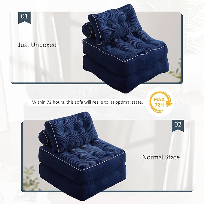 Folding Chair Bed, Futon Sofa Bed, Floor Couch for Adults Chair for Living Room, Lounge Sofa, Convertible Sofa Bed, Small Couches for Small Spaces, Blue