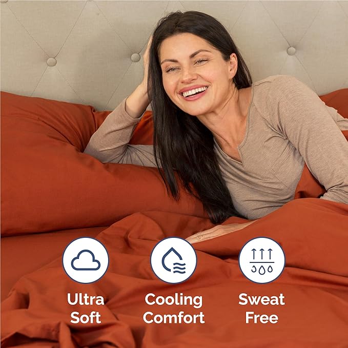 Full 6 Piece Sheet Set - Cooling, Comfy & Breathable - Hotel Luxury Bedding, Includes Fitted Sheet for Women, Men, Kids & Teens - 1 Flat, 1 Fitted Sheet, 4 Pillowcases with Deep Pockets - Terracotta