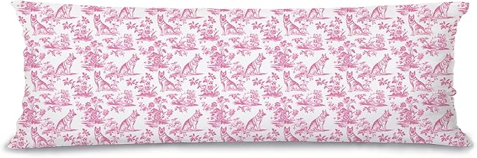 Pink Chinoiserie German Shepherd Dog 20x54 Body Pillow Cover with Zipper,German Shepherd Decor,Grandmillennial Pink Dog Decorative Body Pillow Cases for Bed Couch
