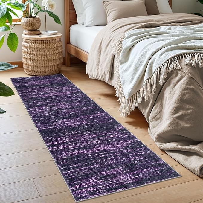 2x6 Modern Abstract Runner Rug for Hallways, Purple White Super Soft Hallway Decor Kitchen Rugs with Non-Slip, Non-Shedding Washable Runners for Entryway Bedroom Indoor