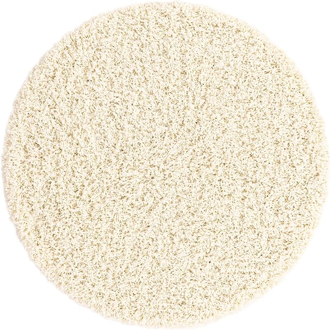 Unique Loom Solid Shag Collection Area Rug (3' 3" Round, Pure Ivory)