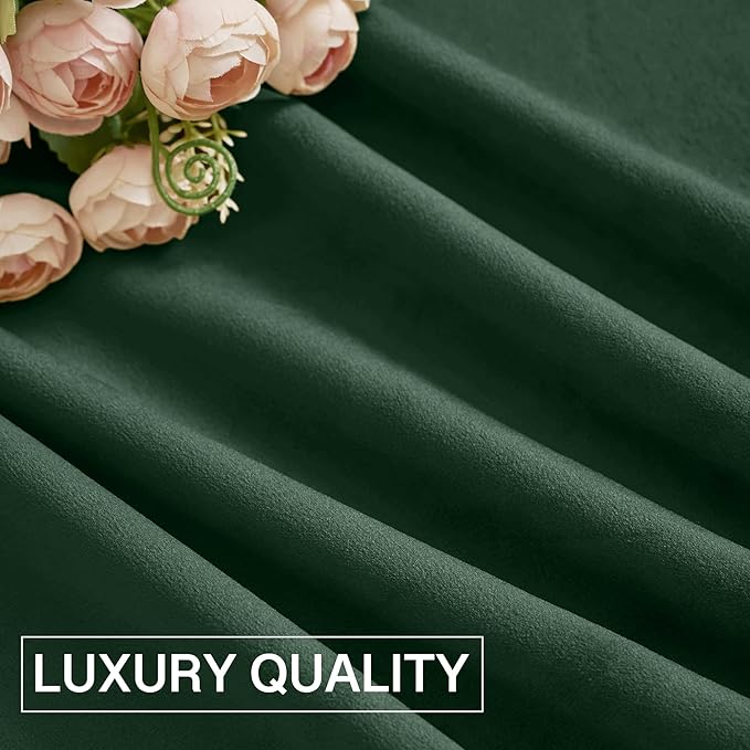 StangH Dark Green Velvet Curtains - Bedroom Privacy Blackout Window Curtains Rod Pocket Thermal Insulated Green Curtain Panels for Sliding Door/Foyers, W52 x L96, 2 Panels