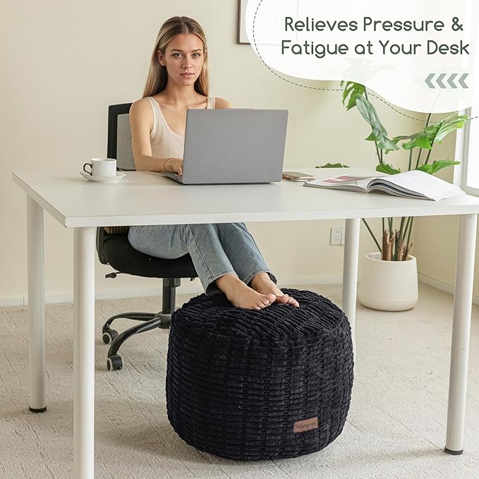 HIGOGOGO Pouf Ottoman Stuffed Round Modern Foam Filled Foot Rest Poufs for Living Room Chair Decorative 20 X 15 Inches Boho Relax Stool for Wedding Christmas Party, Black