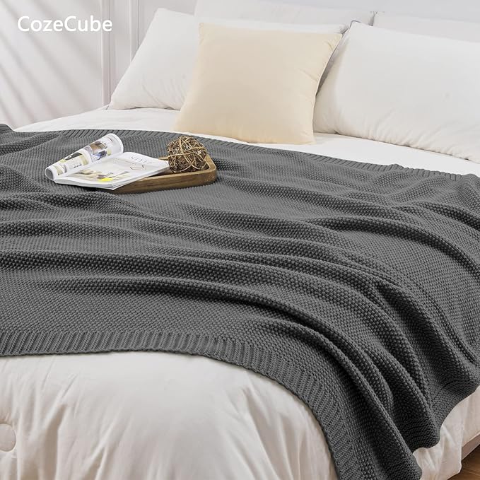 CozeCube Dark Grey Throw Blanket for Couch, Soft Cozy Cable Knit Throw for Bed Sofa Living Room, Lightweight Warm Decorative Farmhouse Christmas Blanket, 50"x60", Charcoal Grey