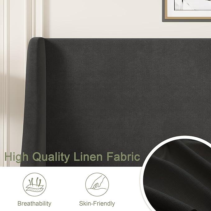 VECELO Full Bed Frame with Upholstered Wingback Headboard, Heavy-Duty Platform Bedframe with Charging Station, Wooden Slats, No Box Spring Needed, Grey