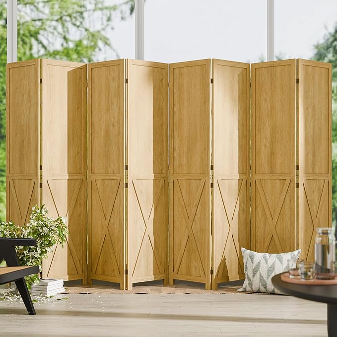 Cozy Castle Wood Room Divider, 8 Panels Folding Privacy Screen, 66.9'' Wall Divider, Barnwood Room Separator, Freestanding Partition, Temporary Wall for for Home Office Restaurant Decorative, Natural