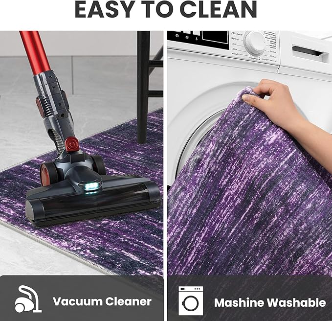 2x8 Modern Abstract Runner Rug for Hallways, Purple White Super Soft Hallway Decor Kitchen Rugs with Non-Slip, Non-Shedding Washable Rug for Entryway Bedroom Indoor