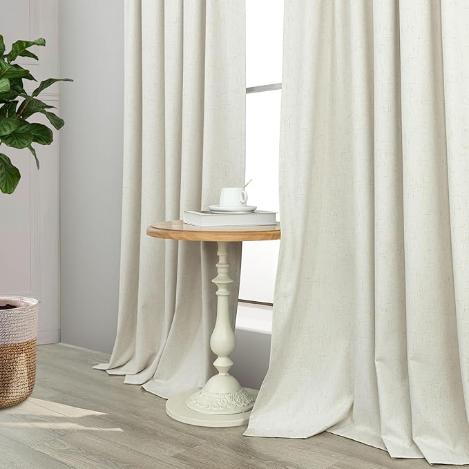 Cream Linen Blackout Curtains 60 Inches Wide for Bedroom Window Viral Modern Farmhouse Curtains for Sliding Glass Doors Thermal Soundproof Heavy Drapes 60x96 Long 2 Panels Ivory Off White Black Out