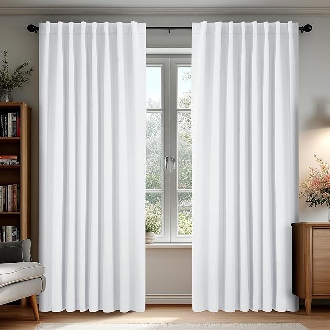Deconovo Blackout Curtains, Thermal Insulated, W70 x L95 2 Panels, Back Tab, Machine Washable, Room-Darkening Drapes for Bedroom/Living Room Pure White