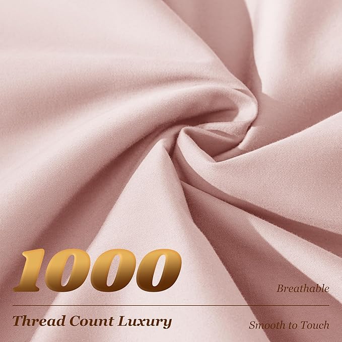 LBRO2M 1000 Thread Count 100% Egyptian Cotton Sheets Set Full Size, 4 Piece Sets Deep Pocket Sheet Set 16" Soft Comfortable All Season (Full, Pink)