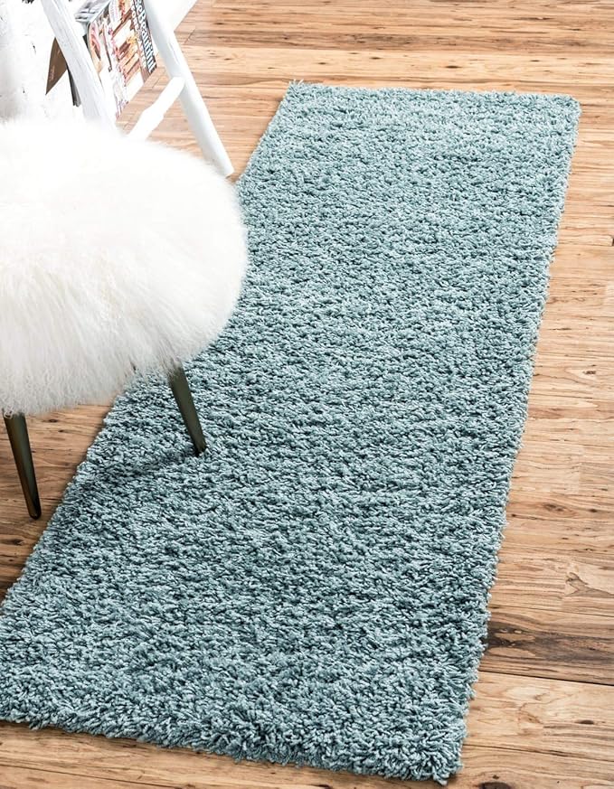 Unique Loom Solid Shag Collection Area Rug (2' 6" x 16' 5" Runner, Light Slate Blue)