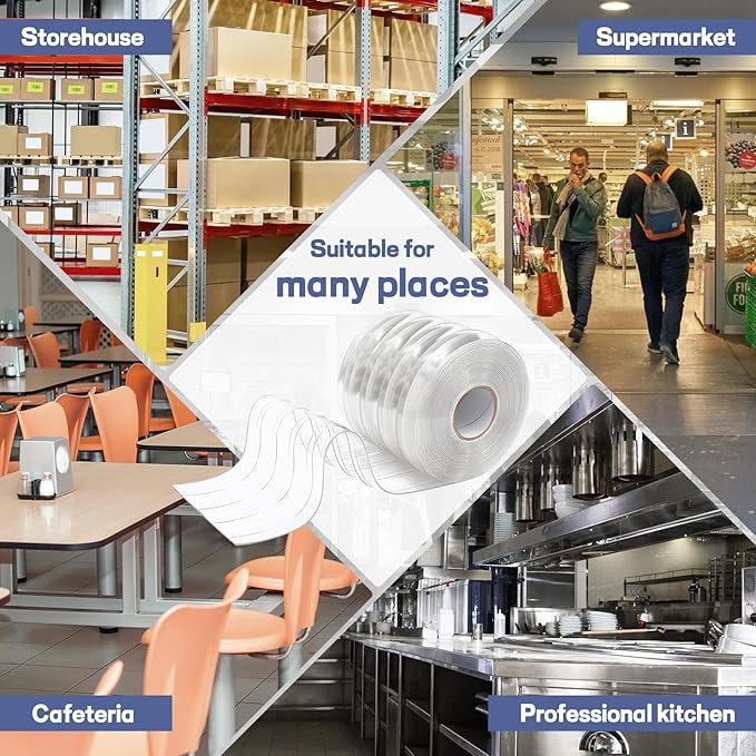 Moukeren Plastic Door Curtain for Winter 50 ft x 8 Inch Thermal Insulated Garage Door Strip Curtains Smooth Waterproof Clear PVC Strip Curtain for Warehouse Freezer, 0.08" Thickness(Striped)