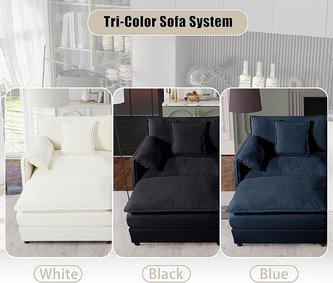 KEIKI Oversized Accent Chair Set of 2, Chenille Modern Comfy Deep Seat Large Upholstered Armchair with Side Pockets, Reading Single Sofa Chairs for Bedroom Living Room Apartment, Black