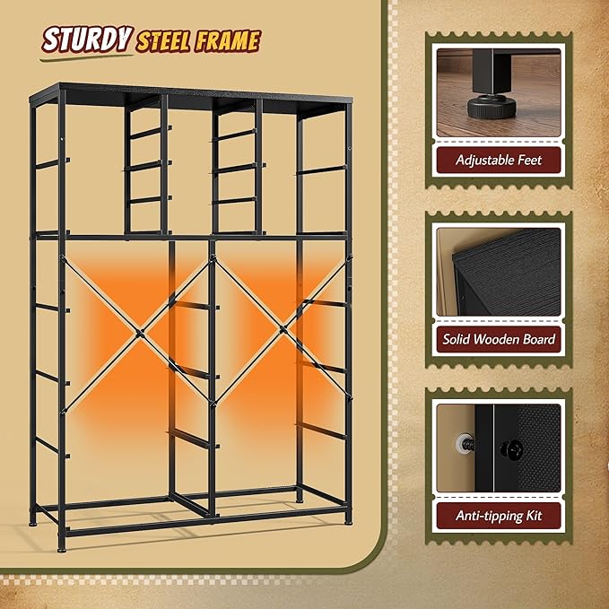 57“H Dresser for Bedroom with Drawers, Fabric Dressers & Chests of Drawers, Large Black Dresser with Sturdy Metal Frame, Wood Top,Entryway, Hallway