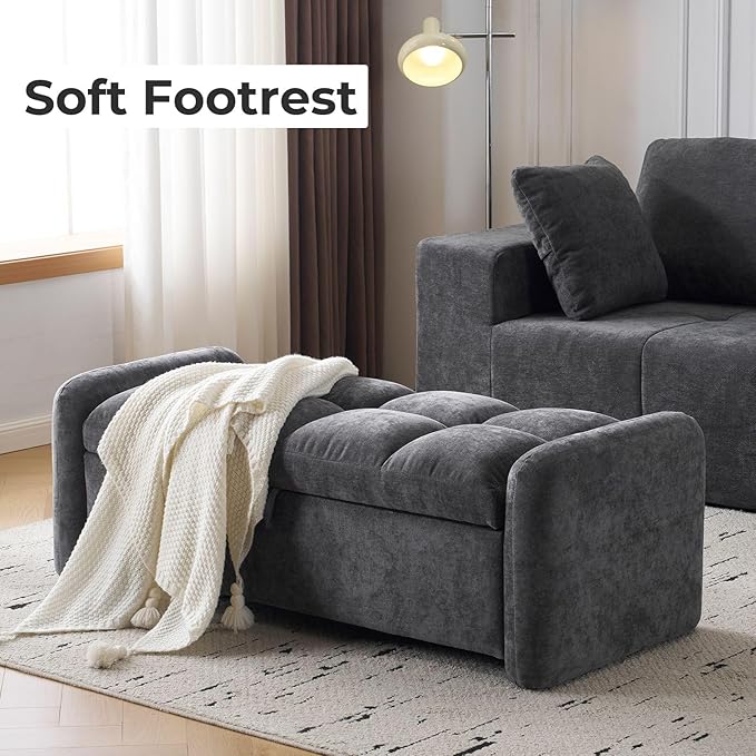 Oversized Chenille Ottoman Bench with Storage, Upholstered End of Bed Bench for Bedroom, Ottoman Foot Rest for Living Room, Dark Grey