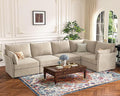 ABCASA 135.5" Oversized Modular Sectional Sofa, L Shaped Convertible Couch with Movable Ottoman, 5 Seat Corner Couches for Living Room Deep Seat Beige Chenille