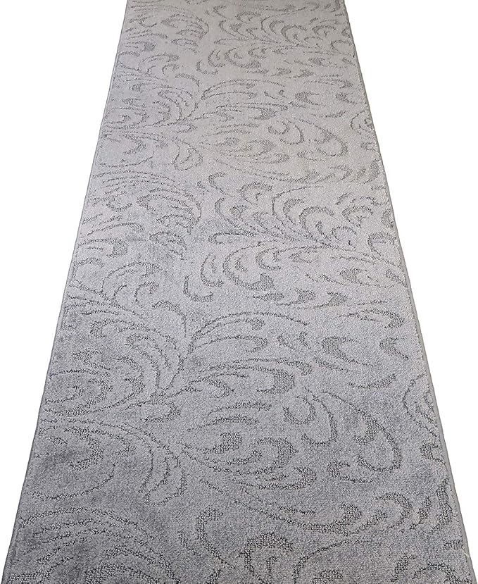 Custom Length Hallway Runner Rug,Slip Resistant,Floral Grey, 26 Inch X 24 feet, Sold and Priced Per Foot