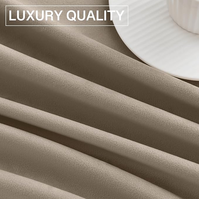StangH Camel Beige Velvet Curtains Neutral Privacy Thermal Insulated Window Drapes for Office, Soft Sliding Door Curtains for Living Room, W52 x L94, 2 Panels