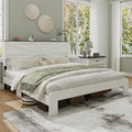 King Size Farmhouse Wooden Bed Frame with Headboard, Boho Platform Bedframe Sturdy Metal Slats Support, Spring Needed, Noisy Free, Easy Assembly (King, White)