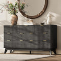 54'' Wide 7 Drawers Dresser for Bedroom,Modern Fluted Vertical Chest with Rounded Corners,Fluted Dresser for Living Room,Hallway, Black