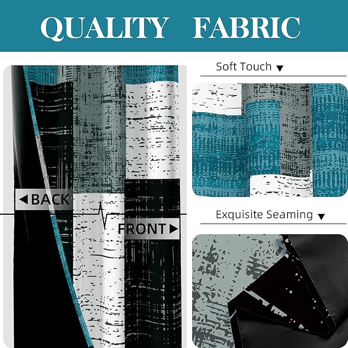 Rustic Blue Grey 100% Blackout Curtains for Bedroom 63 inch Long 2 Panels Set Gray Modern Abstract Geometric Black Out Curtains Insulated Room Darkening Window Drapes for Living Room, 52Wx63L