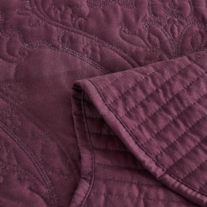 CHIXIN Bedspread Coverlet Quilt Set Full Size - Lightweight Bedding Cover - Beautiful Stitching - 5 Piece Reversible Bedspread - Gorgeous Damask Paisley Pattern (Full, Purple)