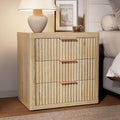 Night Stand with 3 Drawers, 23" Wide Modern Nightstand with Large Storage, Fluted Bed Side Table with Metal Handle, End Table Tall Nightstand for Bedroom, Living Room, Office, Nature