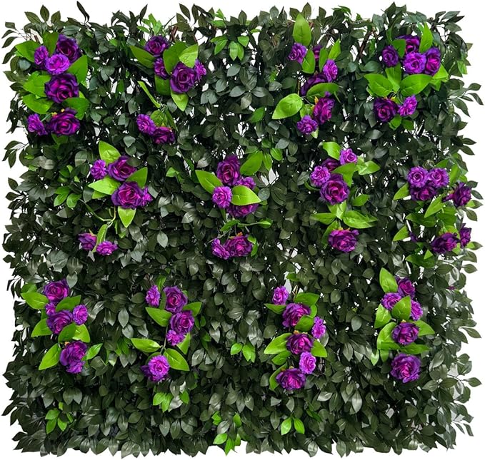 GLANT Expandable Fence Privacy Screen for Balcony Patio Outdoor,Decorative Faux Ivy Fencing Panel,Artificial Hedges (Single Sided Leaves) (4, Branches -Purple Rose)
