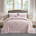 CHIXIN Bedspread Coverlet Quilt Set Full Size - Lightweight Bedding Cover - Beautiful Stitching - 5 Piece Reversible Bedspread - Gorgeous Damask Paisley Pattern (Full, Pale Rose)