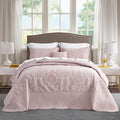 CHIXIN Bedspread Coverlet Set Queen Size - Lightweight Bedding Cover - Beautiful Stitching - 5 Piece Reversible Bedspread - Gorgeous Damask Paisley Pattern (Queen, Pale Rose)