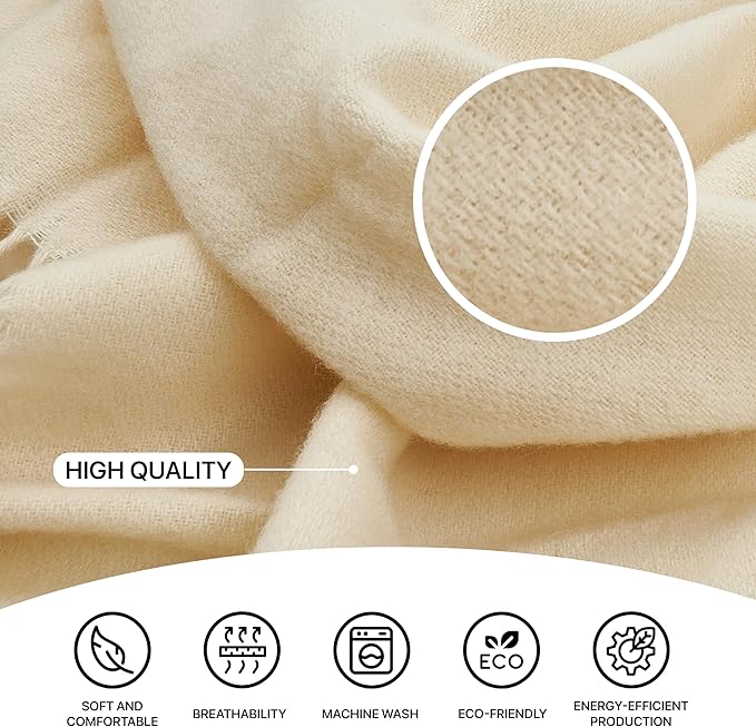 | Wool Blanket/Throw | 100% New Zealand Wool | Perfect for Home and Outdoors | Virgin Wool Throw with Fringes 75"x87" (190 x 220 cm)