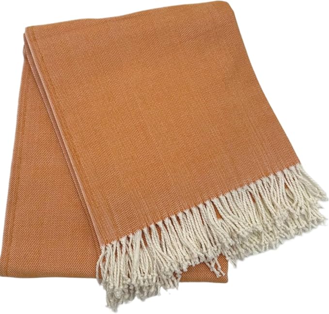 Alashan Cotton Acrylic Adirondack Herringbone Woven Throw (Orange Peel)