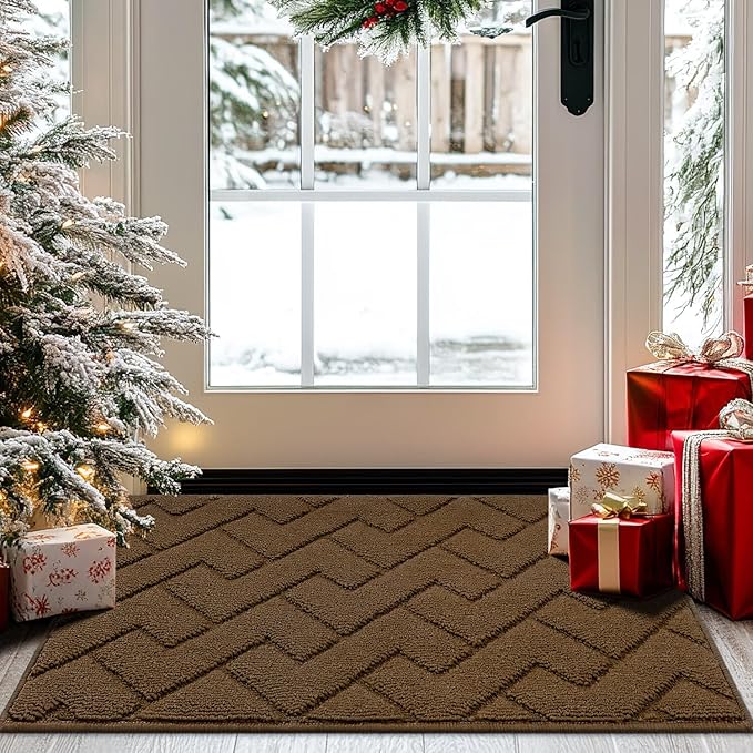 hicorfe Indoor Doormat,Front Back Door Mat TPR Backing Non Slip Mats 20"x31.5" Absorbent Resist Dirt Entrance Doormat Inside Floor for Entryway Washable Low-Profile(Dark Brown)