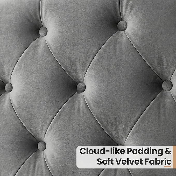 Queen Bed Frame Velvet, 47.2" Tall Wingback Headboard with Tufted Nailhead Trim, Upholstered Platform Bed with Sturdy Wood Slats, Robot Vacuum Friendly, No Box Spring Needed, Grey