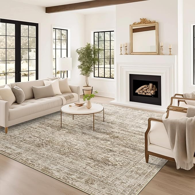 Area Rugs 4x6 for Living Room, Vintage Washable Rugs for Dining Room, Kitchen, Non-Slip Area Rug Brown