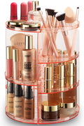 Masirs 360 Rotating Makeup Organizer - Adjustable Shelf Height and Fully Rotatable - The Perfect Round Spinning Cosmetic Organizer for Bedroom Dresser or Vanity Countertop Storage (Pink)