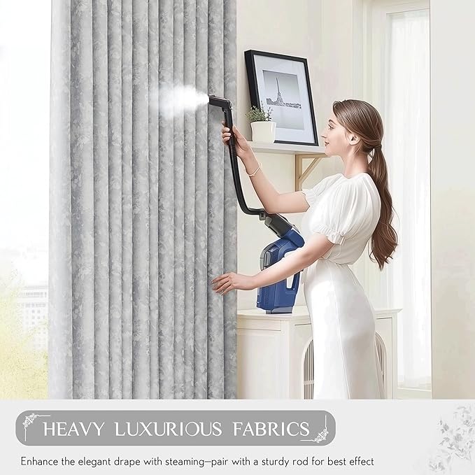Beauoop Grey Floral Jacquard Blackout Curtains 63 Inches Long 2 Panels for Bedroom Living Room Chenille Flower Room Darkening Thermal Insulated Soundproof Rod Pocket Back Tab Window Drapes, 52x63